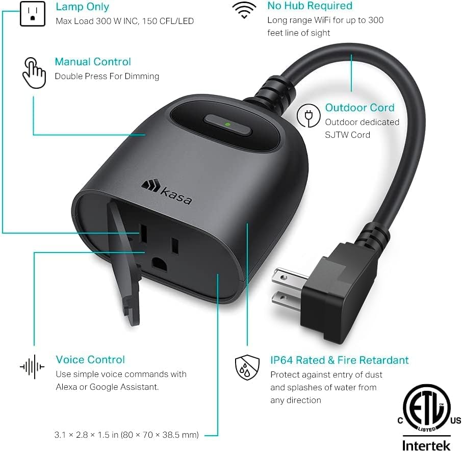 Kasa Outdoor Dimmable Smart Plug Single Socket, Smart Home Wi-Fi Outlet Timer