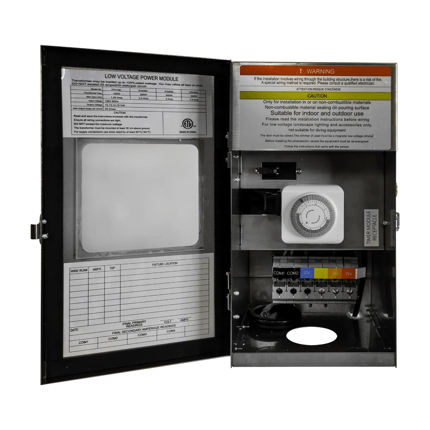 TSRPT600 600W Multi Tap Low Voltage Transformer with Photocell and Manual Dial Timer IP65 Waterproof