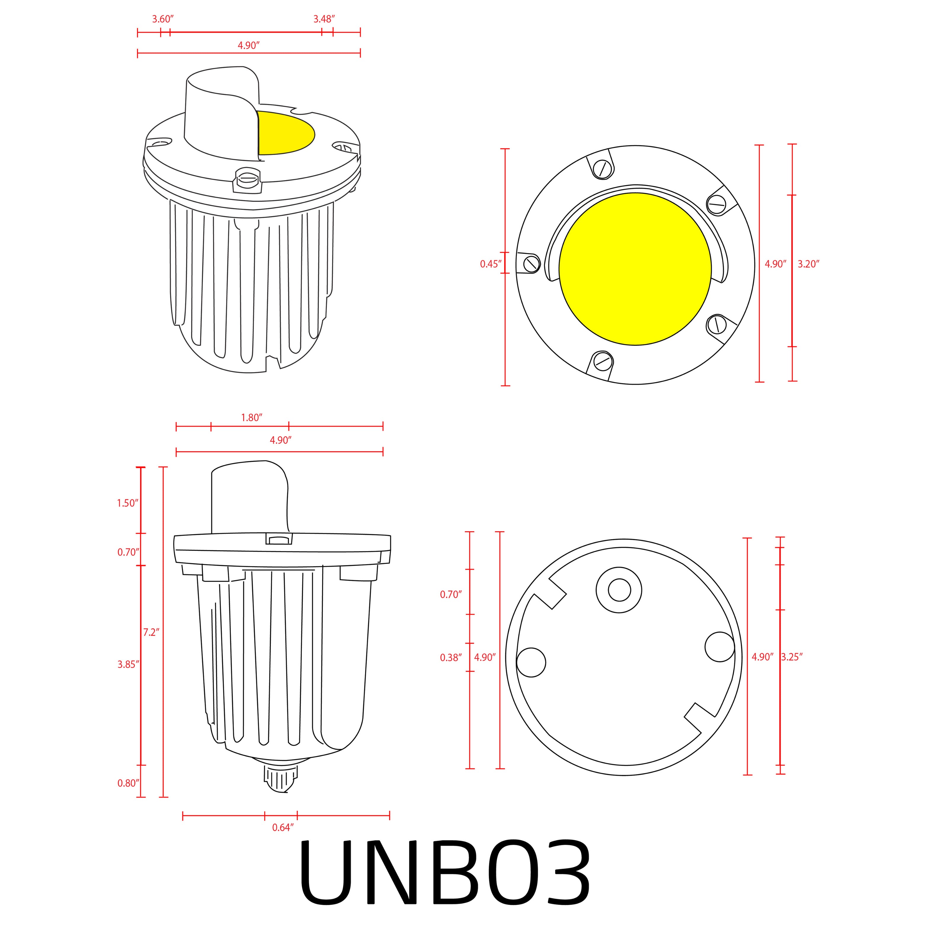 UNB03 Cast Brass Low Voltage Shielded LED In-ground Light IP65 Waterproof