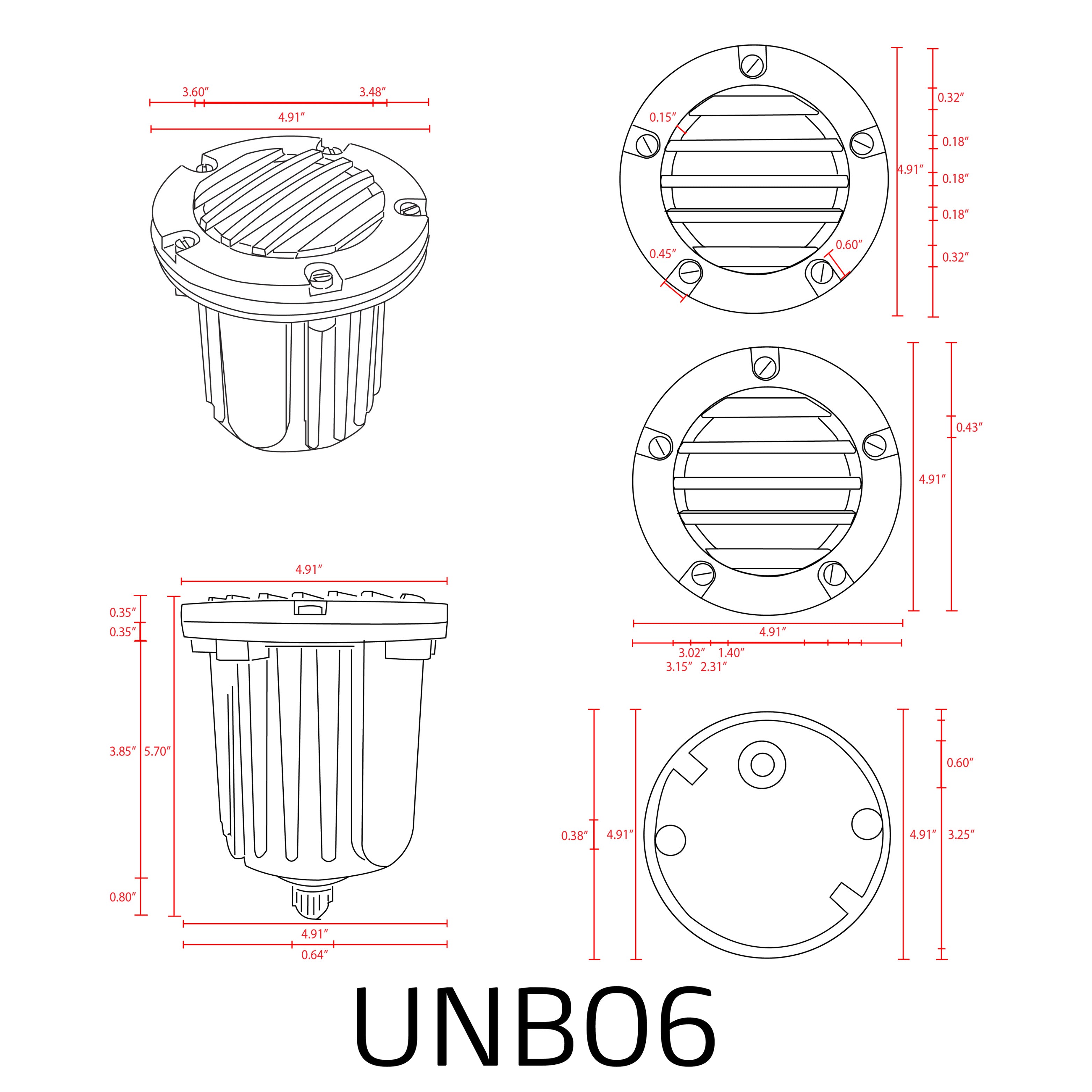 UNB06 Cast Brass Low Voltage Round Grill LED In-ground Light IP65 Waterproof