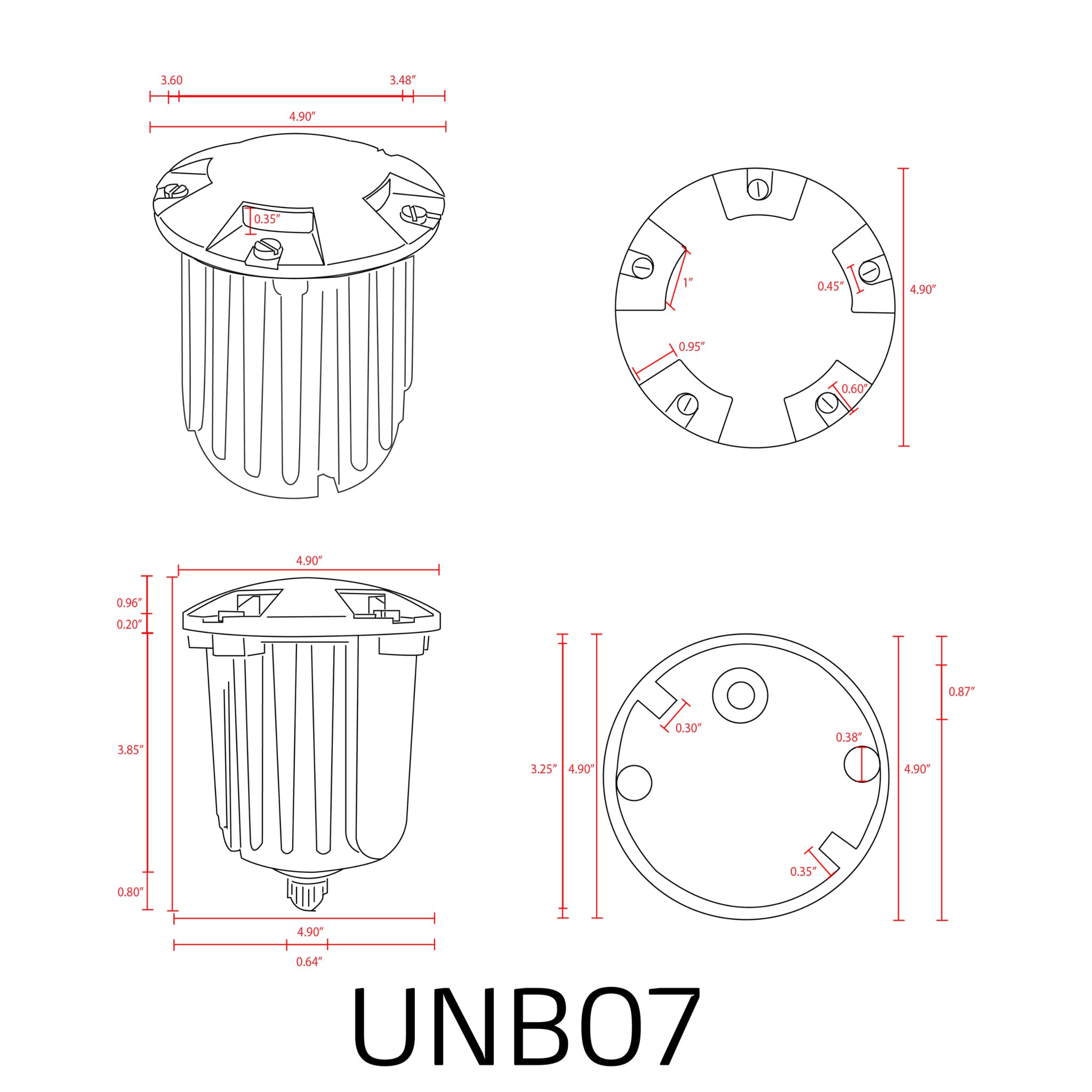 UNB07 Cast Brass Low Voltage Round Multi-Directional LED In-ground Light IP65 Waterproof