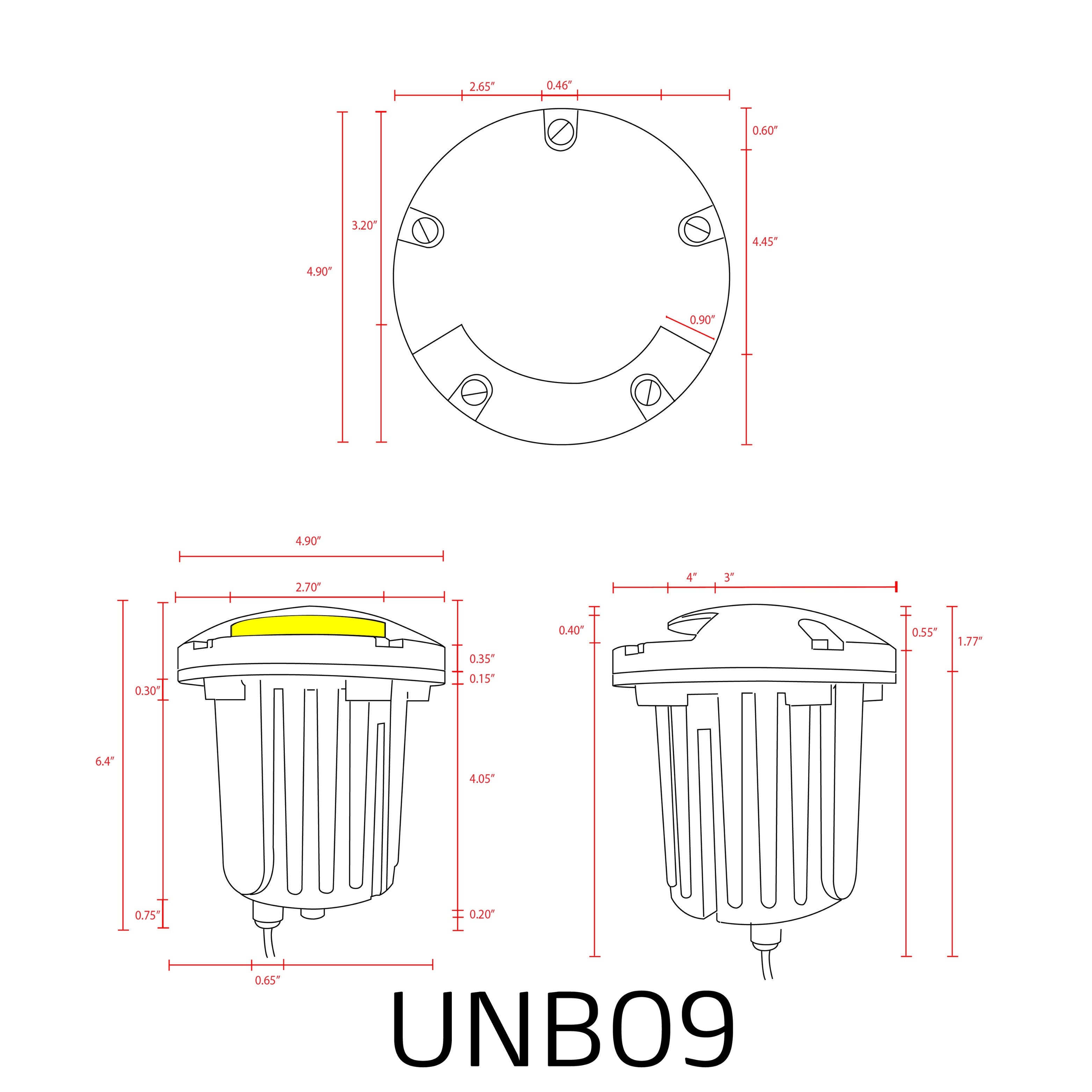 UNB09 Cast Brass Round Moni-Directional Low Voltage LED In-ground Light