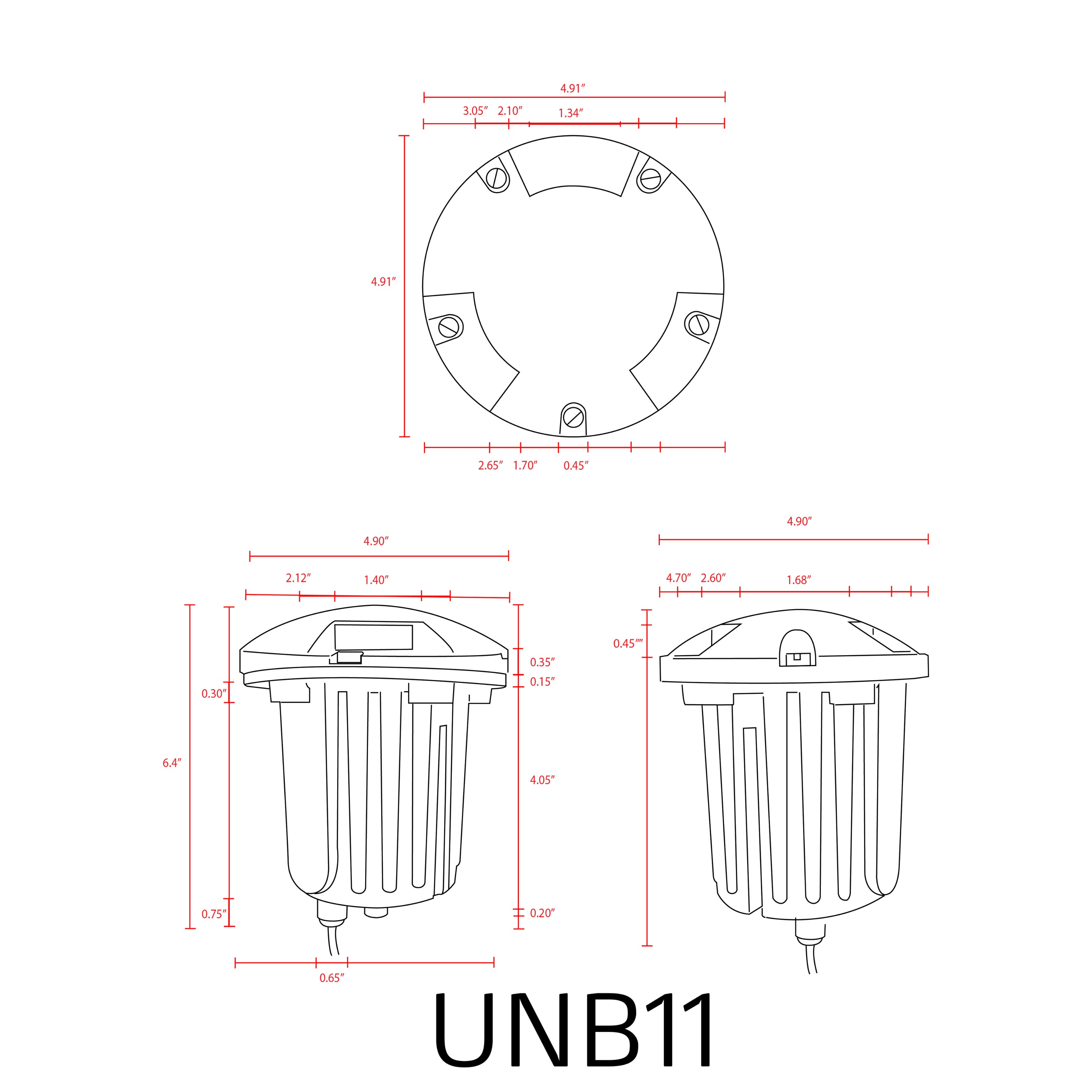 UNB11 Cast Brass Round Tri-Directional Low Voltage LED In-ground Light